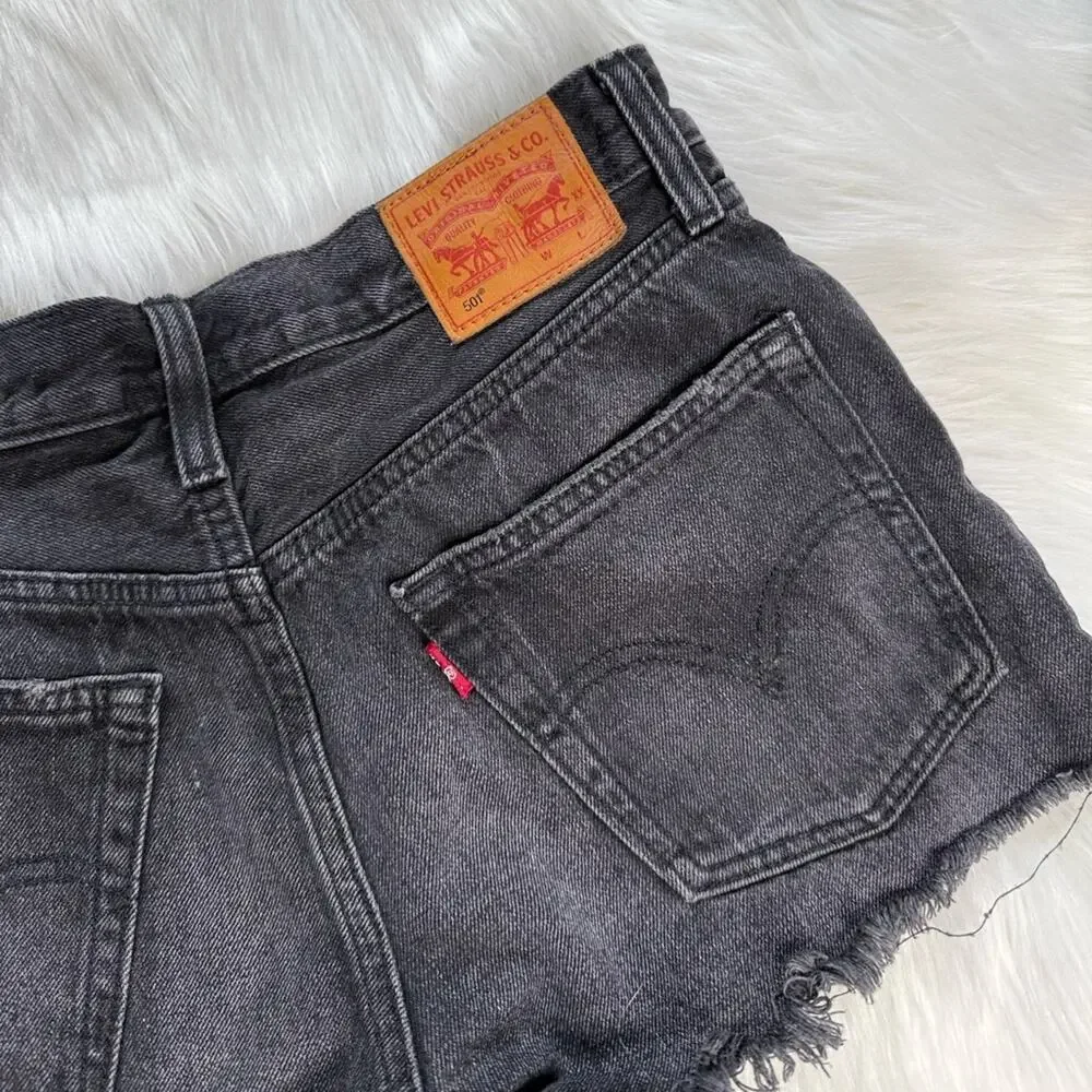 Levi’s 501 Trashed Black Denim Button Front Cut Offs